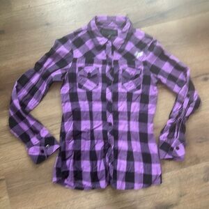 Fox Purple and Black Plaid Long Sleeve Button-Up Shirt